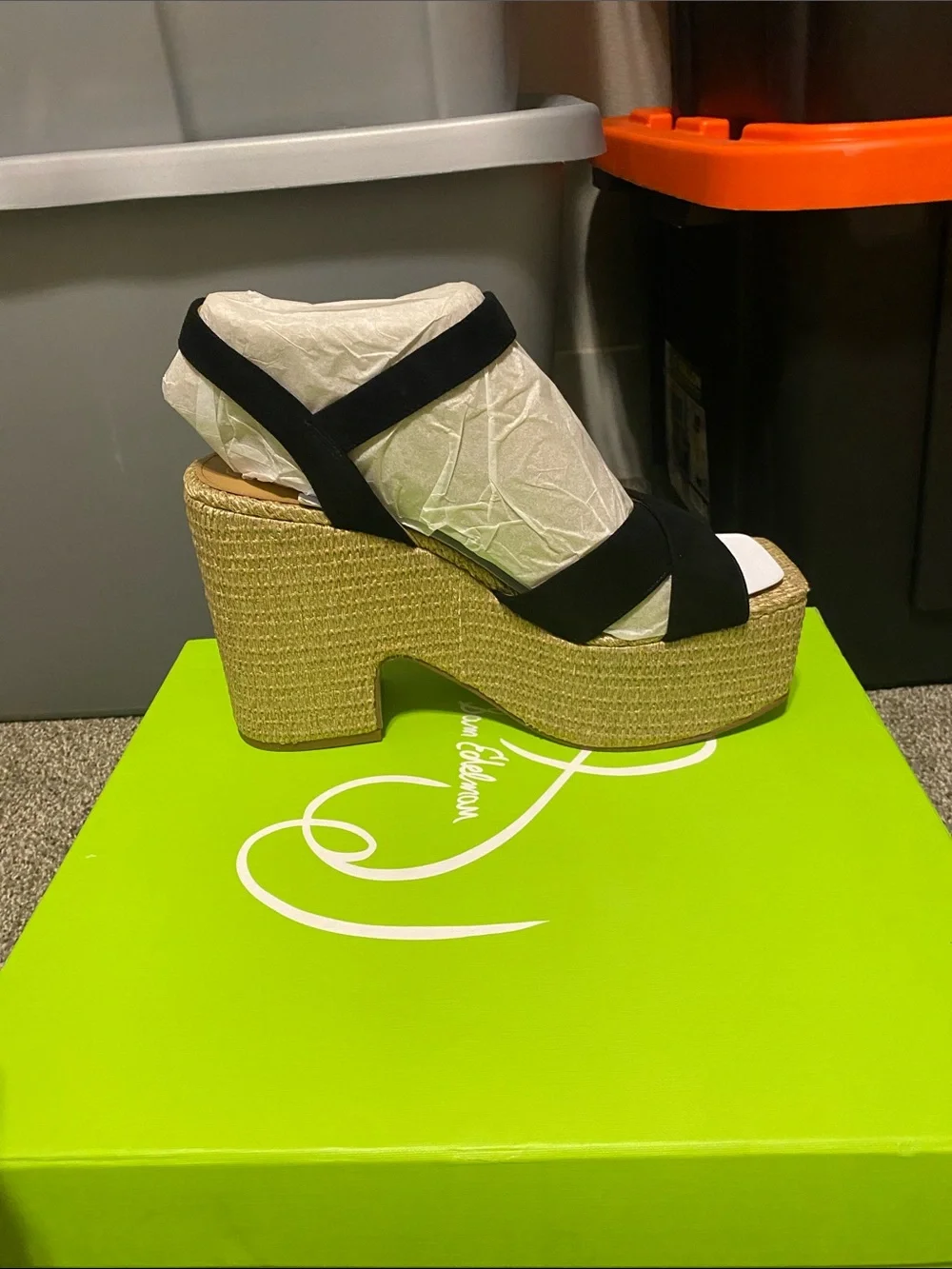 Sam Edelman Black Suede Platform Espadrille Sandals